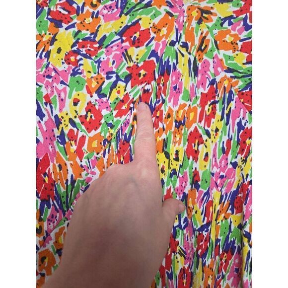 Rixo for Target Abstract Floral Puffed Sleeve V-Neck Flounce Hem Multicolor Brig - Picture 5 of 7